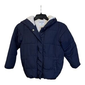 Old Navy Cropped puffer Blue jacket fleece lined hoodie full zip Petite Medium